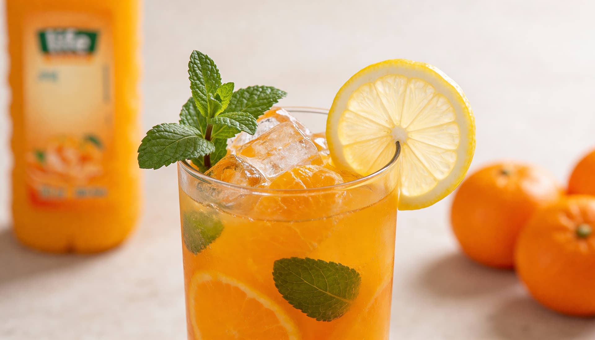 Drink refrescante de tangerina com hortelã